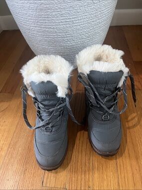 Gray Faux Fur Trim Winter Boots